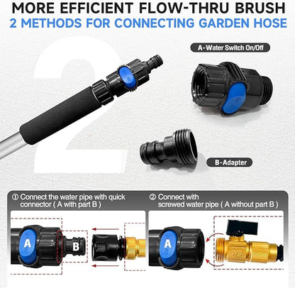 5-12 Foot (20ft Reach) Car Wash Brush with 12-Inch Soft Bristle, On/Off Switch Telescopic Car Truck Boat Washing Brush with Hose Attachment for Cleaning RVs, House Siding, Floors and More!