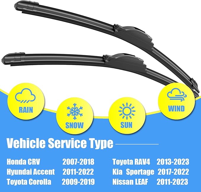 Gavimnal® 26"+16" Silicone Wiper Blades Replacement For Honda CRV 2007-2018 Toyota Corolla 2009-2019 Toyota RAV4 2013-2025 Hyundai Accent 2011-2022,All-Season Front Windshield Wiper Blades(Set of 2)