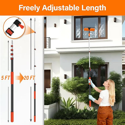 26FT High Reach Duster Cleaning Kit with 20FT Pole | 4-in-1 Tool Set with Universal Swivel Joint | High Ceiling Fan Cleaner, Microfiber Duster, & Window Squeegee for Safe High-Reach Cleaning