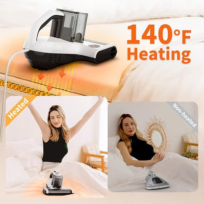 Dibea Handheld Mattress Vacuum, Upholstery Bed Vacuum Cleaner Machine, 18KPa Suction, 140℉ Heating, Smart Dust Sensor, Washable HEPA Filter, Deep Clean Dust, Debris on Couch, Fabric, Furniture
