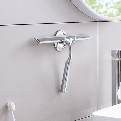 Ettori Shower Squeegee Clear Glass Wall Cleaner Stainless Steel with Suction Storage Hook -10'', Chrome