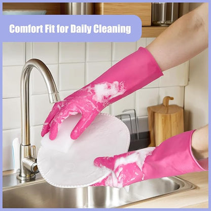 FCTTD 4 Pairs Rubber dishwashing gloves, Kitchen gloves for washing dishes, Household cleaning gloves Reusable Large Blue+Pink+Yellow+Red