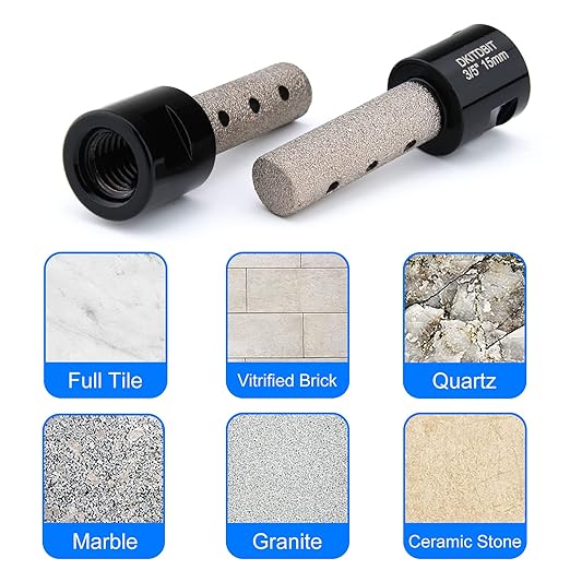 Diamond Coated Finger Bit, 3/5" Tile Milling Bit to Enlarge Polish Shape Holes Edges in Porcelain Ceramic Marble Granite Tile Countertop, with 5/8-11 Thread to 3/8" Hex Shank Adapter, Diameter 15mm
