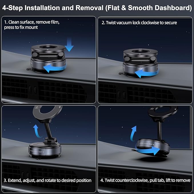 Jikasho Vacuum Magnetic Suction Phone Holder, Foldable and Retractable Hands-Free Suction Cup Phone Mount for Car/Gym/Mirror/Smooth Surface, Compatible with iPhone & Android (Gel Suction Cup Black)