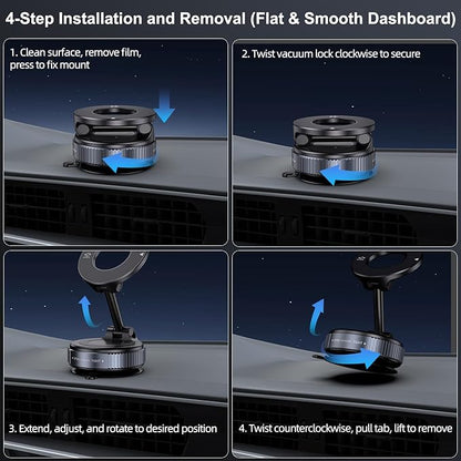 Jikasho Vacuum Magnetic Suction Phone Holder, Foldable and Retractable Hands-Free Suction Cup Phone Mount for Car/Gym/Mirror/Smooth Surface, Compatible with iPhone & Android (Gel Suction Cup Black)