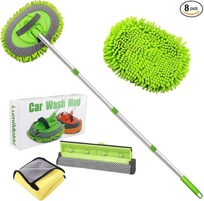 LumiMokki 62 " Car Wash Mop Kit - Car Cleaning Mop with Long Handle Stainless Steel Pole for RVs, SUVs, Trucks and Buses (Green)