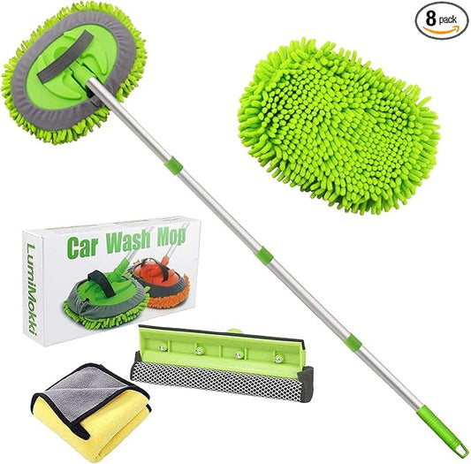 LumiMokki 62 " Car Wash Mop Kit - Car Cleaning Mop with Long Handle Stainless Steel Pole for RVs, SUVs, Trucks and Buses (Green)