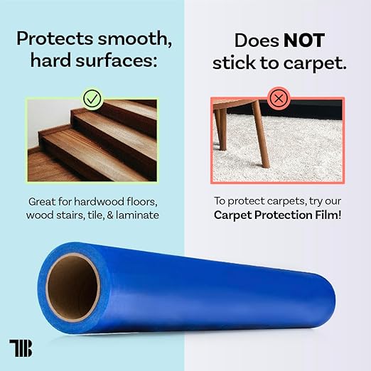 TapeManBlue Floor Protection Film, 48" x 200', Made in USA, Blue Self Adhesive Floor Protector Tape for Moving, Painting and Construction, Temporary Covering to Shield Hardwood, Tile, Hard Surfaces