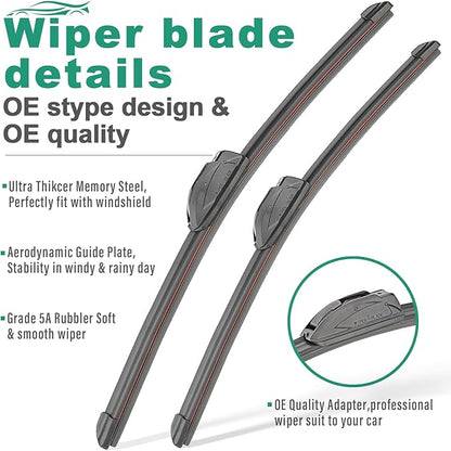 26" 14" 13" Windshield Wiper Blades Replacement for Hyundai Santa Fe 2013 2014 2015 2016 2017 2018 Hyundai Santa Fe Sport XL Premium All Weather Front Rear Wipers Set - OEM Quality (Pack of 3)
