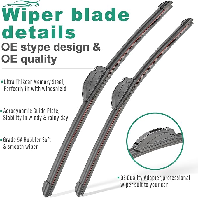 24" 20" 11" Windshield Wiper Blades Replacement for Kia Soul 2010-2019 / Kia Sorento 2011-2015 Premium All Weather Front Rear Wipers Set - OEM Quality (Pack of 3)