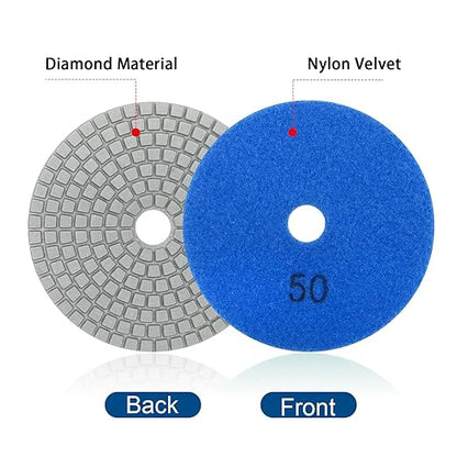 EATAKWARD 11Pcs Diamond Polishing Pads 4 Inch with 1Pc Backer Pad Diamond Concrete Polishing Pads Wet Dry Set 50 100 200 400 800 1500 Grit for Granite Concrete Marble Quartz Polishing 11+1 Pack