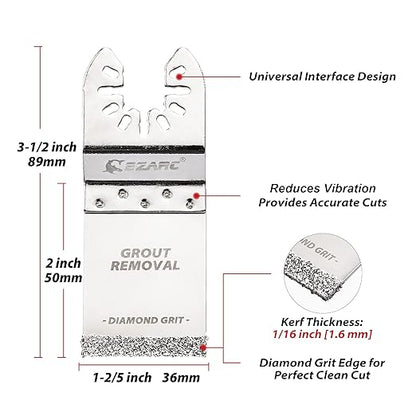 EZARC Diamond Oscillating Blade, Flush Cutting Oscillating Multi Tool Saw Blades for Grout Removal, Cleaning Mortar DO34F, 3-Pack