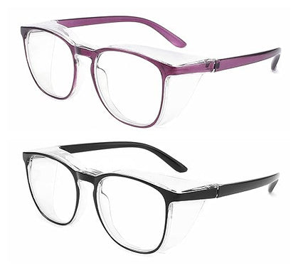 Alsenor Safety Glasses Anti Fog Goggles Protective Eyewear Blue Light Blocking Anti Dust UV Protection Glasses For Men Women (2 Pack (New Purple + Black))