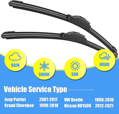 Gavimnal® 21"+21" Silicone Wiper Blades Replacement For Jeep Patriot 2007-2017 Grand Cherokee 1999-2010/VW Beetle 1998-2010/ Nissan NV1500 2012-2021,All-Season Front Windshield Wiper Blades(Set of 2)