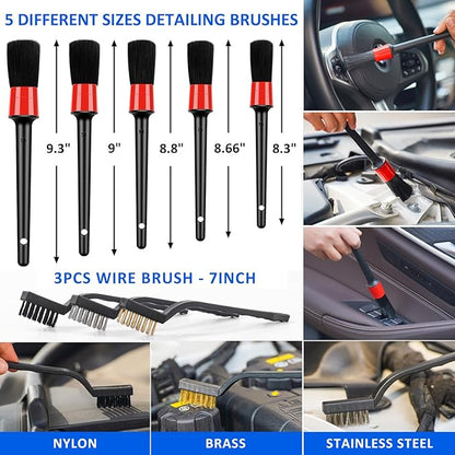 AUTODECO 27Pcs Car Detailing Brush Set, Car Detailing Kit, Auto Detailing Drill Brush Set, Car Detailing Brushes, Car Wash Cleaning Tools Kit for Interior, Exterior, Wheels, Blue