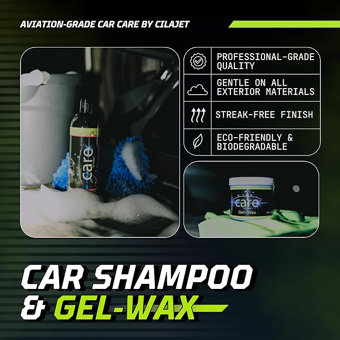Care Car Shampoo 16oz. and Gel-Wax 26oz., Long-Lasting Car Paint Protection with Deep Car Shine, Non-Hazardous Car Care, Car Gel Wax, Deep Shine for All Cars, Trucks, Motorcycles, and Boats