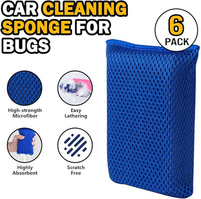 AIDEA Car Wash Sponge, Microfiber Large Bug and Tar Remover for Cars, Non Scratch Reusable Mesh Car Wash Sponges, Blue, 5.71 * 3.54 * 1.89 inch