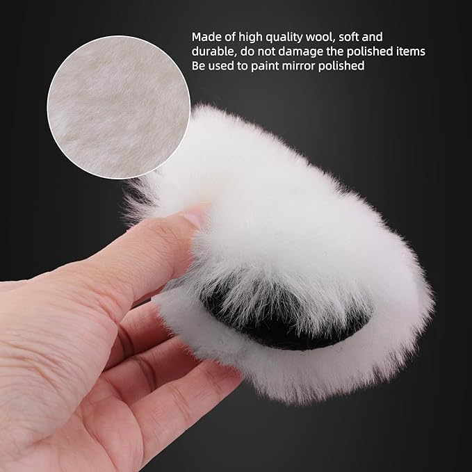 Wool Buffing Polishing Pad, SPTA 3 Inch (75mm) Lambwool Wool Buffing polishing Pads With Pad Clean Tool, 6 Pcs Kit with Hook & Loop 5/8"-11 Thread Drill Adapter for Car Polishing and Buffing QA0798SET