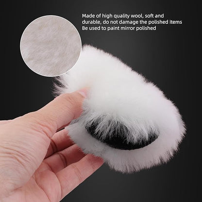 Wool Buffing Polishing Pad, SPTA 3 Inch (75mm) Lambwool Wool Buffing polishing Pads With Pad Clean Tool, 6 Pcs Kit with Hook & Loop 5/8"-11 Thread Drill Adapter for Car Polishing and Buffing QA0798SET