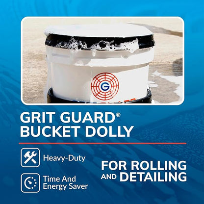 GRIT GUARD Bucket Dolly with Wheels - Rolling Detailing Wash Bucket with 5 Wheels and 2 Locking Casters Compatible with 2.5, 4, 5 and 6 Gallon Buckets (Silver, 2" Red Casters)