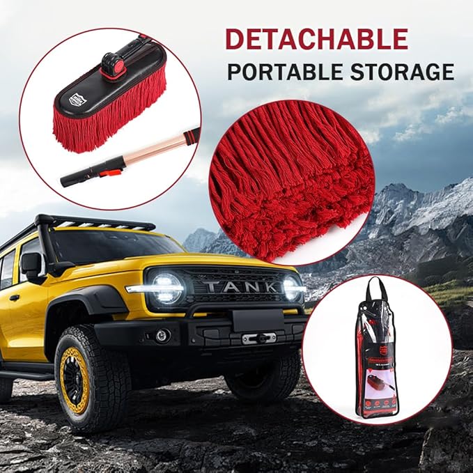 Car Duster Exterior Scratch Free with Extendable Handle,Wax Cotton Hair Car Brush Kit, Auto Detailing Brush for SUV,RV,Truck and Motorcycle,No Lint，Gifts for Men Women