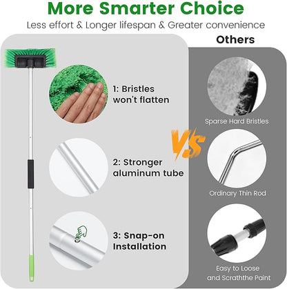 Car Wash Brush with Long Handle, 60'' Soft Bristle Cleaning Brush, Car Cleaning Brushes, Carwash Brushes for SUV, RV, Boat, Truck, House Siding, Sweep Snow, Green