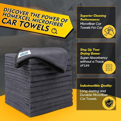 HOMEXCEL Grey Microfiber Cleaning Cloth 50 Pack, 12.5 x 12.5 inch Microfiber Towels for Cars, Ultra Absorbent Car Washing Cloth, Lint Free Streak Free Cleaning Rags for Car, Kitchen, and Window