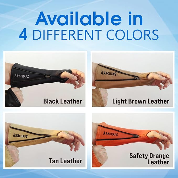 Arm Chaps Leather Protective Sleeves Arm Guard - Prevent Cuts, Scratches & Bruises - Genuine Cowhide - Ideal for Gardening & Construction - Left & Right Form-Fitting. Tan (1 Pair/X-Large).