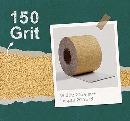 S SATC 150 Grit PSA Longboard Sandpaper 20 Yard Long Continuous Roll, 2-3/4" Wide Self Adhesive Stickyback Sanding Sheets for Automotive, Hand Sanding Blocks,Woodworking, Metal, Plastic