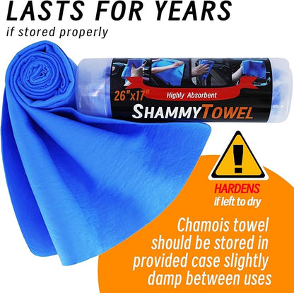 Premium Shammy Cloth for Car Drying - 2 Pack (26”x17”) - Super Absorbent Synthetic Chamois Bathroom,Pets, Dust Remove,- Reusable Non-Scratch Vehicle Dry Towel (Blue)