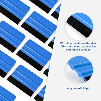 4 Inch Vinyl Squeegee 12 Pack - Car Wrap Tool with Felt Edge for Window Tinting, Decals, Wallpaper - Scratch-Free Applicator for Vinyl Film, Bubble Removal, Curved & Flat Surfaces