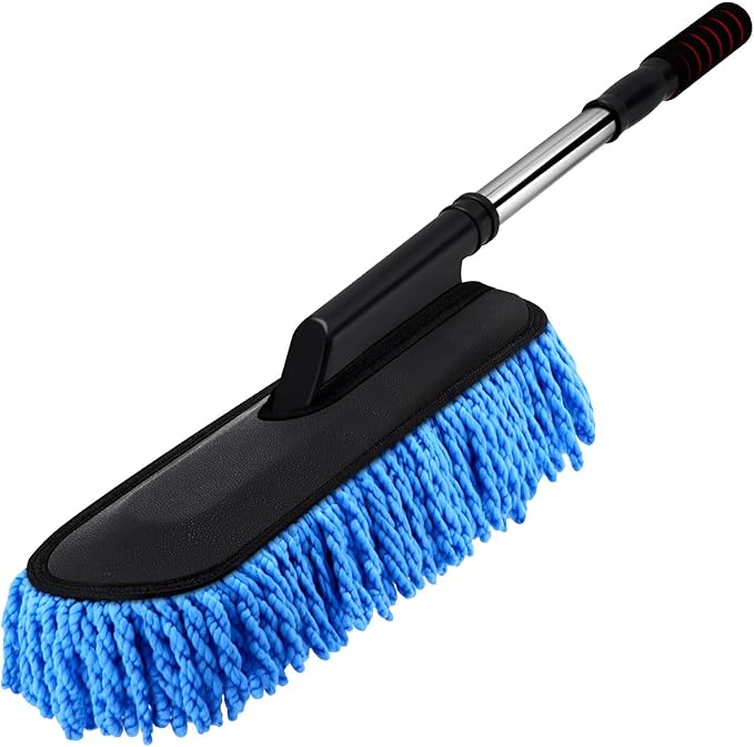 Tanlade 1 Pack Microfiber Car Duster Exterior Scratch Free with Extendable Handle Soft Car Duster Kit for Cleaning Dust Brush Set for Exterior Interior Cleaning Tools (Blue)