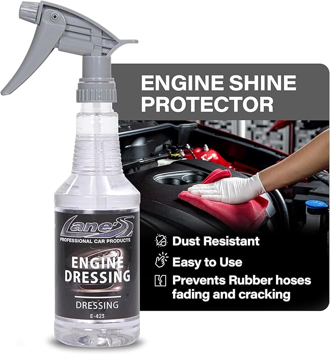 LANE'S Engine Dressing | Professional Engine Bay Cleaner and Protector Shine | Prevents Rubber Hoses Fading and Cracking | Easy to Use, Dust Resistant Degreaser & Detail Spray | 16 oz, 2 Pack