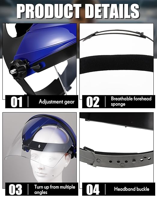 Tellegloww 8 Pack Safety Face Shield for Grinding and Cutting, Full Impact Resistant Face Shield Mask for Work Chemical Woodworking (Blue)