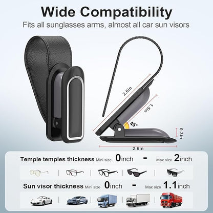 Veharvim Sunglass Holder for Car (One-Handed-Operation, Gentle & Secure Hold, Silicone Padded, Universal Fit, Metal Clip) Visor Sunglass Holder Clip,Visor Sunglass Holder Car (Black & Silver, 4 Pack)