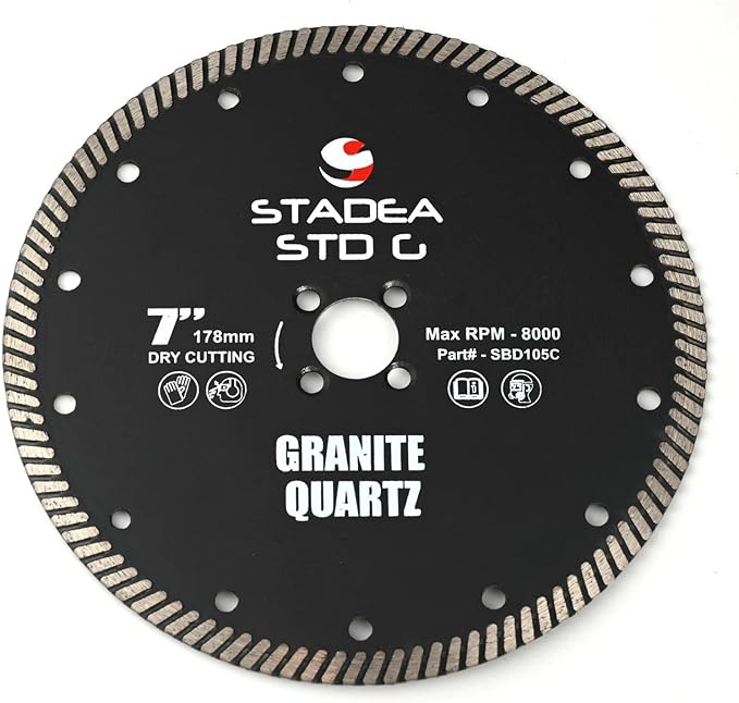 Stadea SBD105C Diamond Saw Blade 7-Inch Continuous Turbo Dry Cutting - Cuts Granite Quartz Quartzite, Fits Grinder, Saw Cutter, 8 MM Segments - Pack of 1