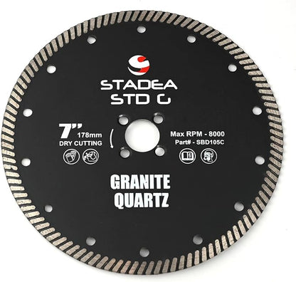 Stadea SBD105C Diamond Saw Blade 7-Inch Continuous Turbo Dry Cutting - Cuts Granite Quartz Quartzite, Fits Grinder, Saw Cutter, 8 MM Segments - Pack of 1