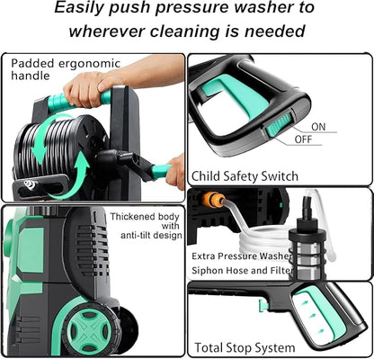2025New Pressure Washer 4800PSI, 34" Tall, 4 Quick Connect Nozzles,Inlet Hose&Filter&500mlFoam Cannon for Cars/Fences/Driveways/Home Cleaning,Blue