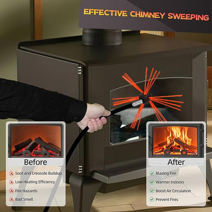 Cleancraft 26 Feet Chimney Sweep Kit, Chimney Cleaning Kit with 8 Flexible Black Chimney Rods, Chimney Brush for Sweeping Fireplace, Rotary Chimney Cleaning System Driven by Drill