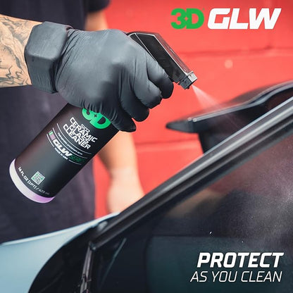 3D SiO2 Ceramic Glass Cleaner, GLW Series | Water & Rain Repellent | All-Weather Protective Ceramic Glass Cleaner | Safe for Tinted, Non-Tinted Windows & Mirrors | DIY Car Detailing | 64 oz