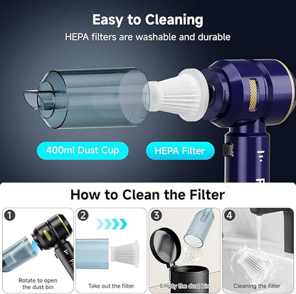 Piwosa Handheld Vacuum Cordless, Car Vacuum Cleaner with High Power Strong Suction, Compressed Air Dusters with LED Light, Mini Portable Hand Vacuum Blower for Home, Pet (Navy)