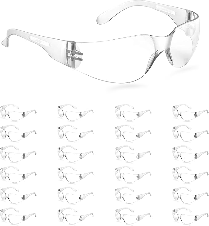 DF DUALFERV Clear Safety Glasses, 24 Pack, Lightweight Protective Eyewear, ANSI Z87.1 Certified, Scratch Resistant, Anti Fog, Unisex, One Size Fits Most, White
