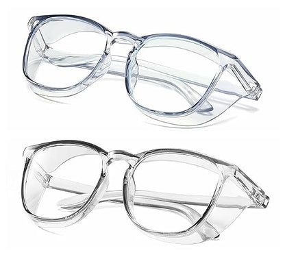 Alsenor Safety Glasses Anti Fog Goggles Protective Eyewear Blue Light Blocking Anti Dust UV Protection Glasses For Men Women (2 Pack (Blue + Grey))