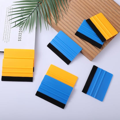 50 Pack Plastic Vinyl Squeegee, 4 Inch Felt Edge Squeegee for Tint Film Decal, Vinyl Wrap Installation Wallpaper Smooth Tool, Vinyls Scraper Decal Applicator Tool, Blue & Yellow