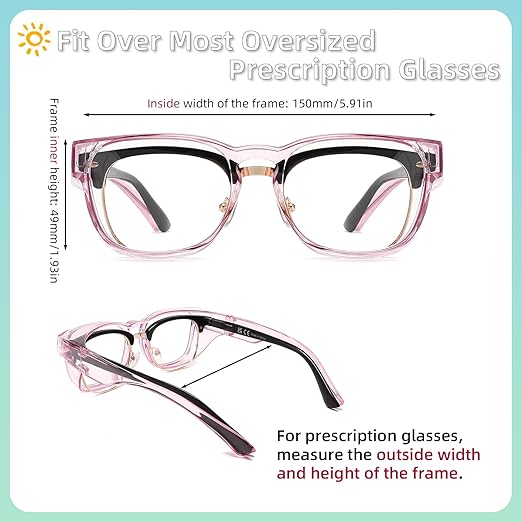 Alsenor Safety Glasses Anti Fog Goggles Fit Over Prescription Eyewear For ANSI Z87.1 Certified Oversized Eyeglasses For Men Women (Oversized-Pink)
