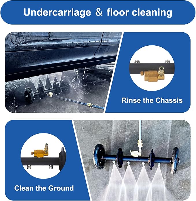DUSICHIN Undercarriage Cleaner Water Broom Pressure Washer Attachment, 16 Inches Undercarriage Washer, Pressure Washer Underbody Car Cleaner 4 Extension Wands 4 nozzles Garden Hose Adapter DUS3202