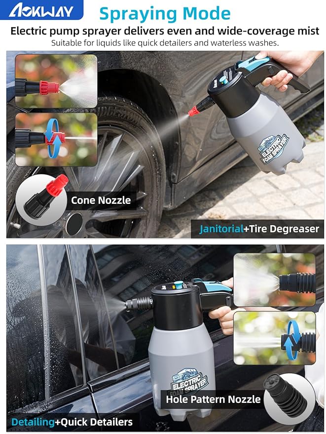 aokway Car Wash Kit Accessories Electric Foam Sprayer + Microfiber Drying Towel + Large Sponge, Car Wash Foam Gun, car Washing Kit Supplies, Soap Foaming Pump Sprayer for Home Household Cleaning
