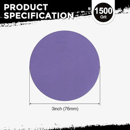 Kozelo 40 Pcs Sanding Discs 3 Inch 1500 Grit Hook and Loop Random Orbital Sandpapers Suitable for Drywall Sander Wood Metal Furniture, Purple