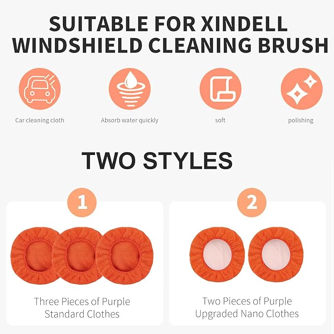 XINDELL 5 Pack Microfiber Pads – Replacement Heads Cover for Xindell Windshield Cleaner Tools. Washable & Reusable Triangle Pads (Red). Fits Window Reach Tool - Handle Not Included