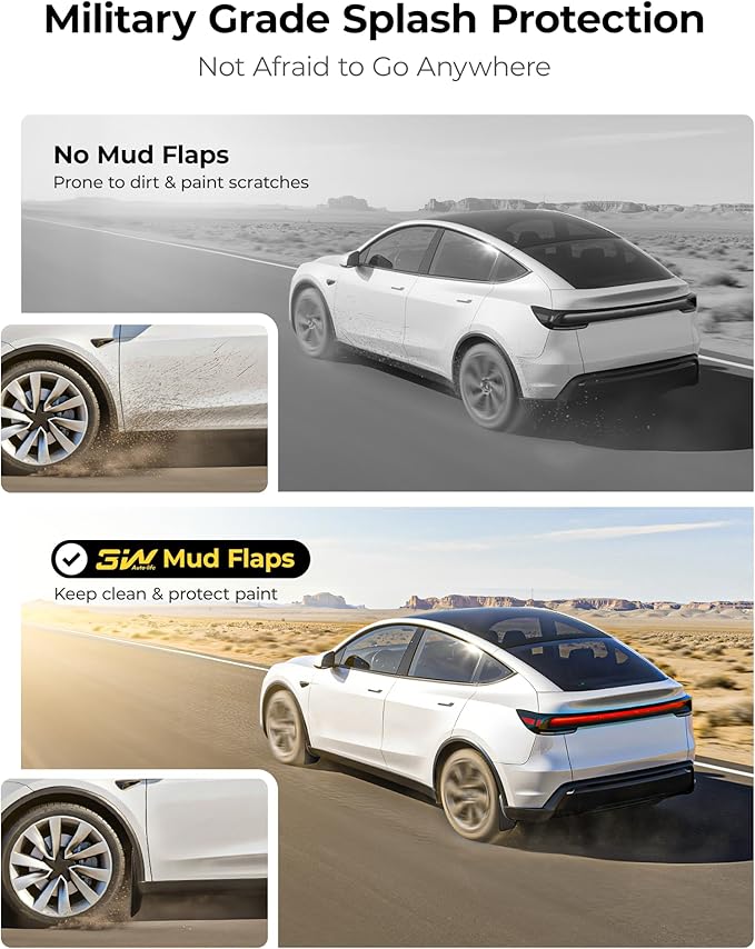 3W Tesla New Model Y Juniper Mud Flaps 2025 2026 Accessories, Protect Paint, No Drilling Required, All-Weather Mud Guard Body Kits, Black (Set of 4)